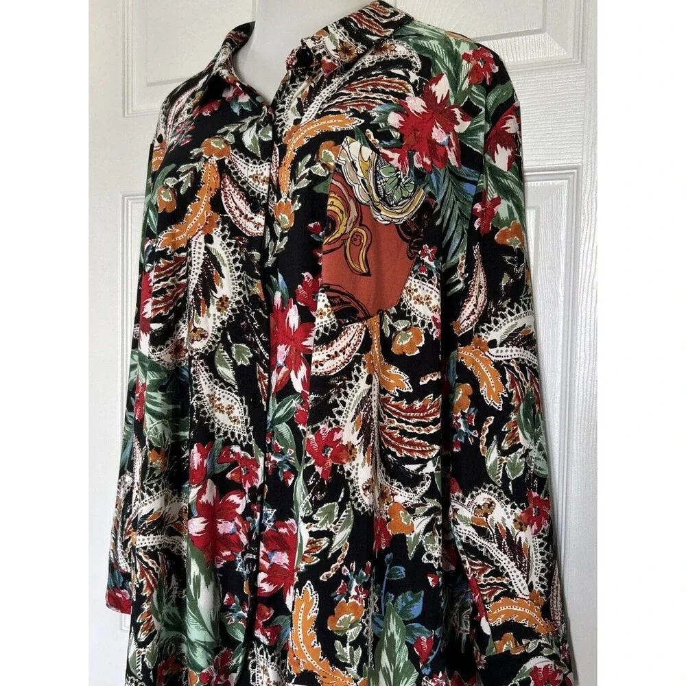 Attitudes by Renee Stretch Knit Floral Print Tunic Blouse Collar Plus Size 2X